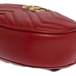 Pre Owned Gucci Red Matelasse Leather GG`Marmont Belt Bag