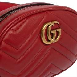 Pre Owned Gucci Red Matelasse Leather GG`Marmont Belt Bag