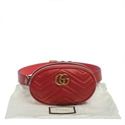 Pre Owned Gucci Red Matelasse Leather GG`Marmont Belt Bag