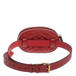 Pre Owned Gucci Red Matelasse Leather GG`Marmont Belt Bag