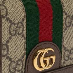 Gucci Brown GG Supreme Canvas and Leather Web Ophidia Card Case Wallet