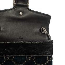 Pre Owned Gucci Blue GG Velvet Super Mini Dionysus Crossbody Bag