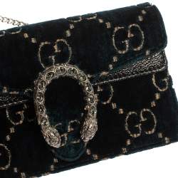 Pre Owned Gucci Blue GG Velvet Super Mini Dionysus Crossbody Bag