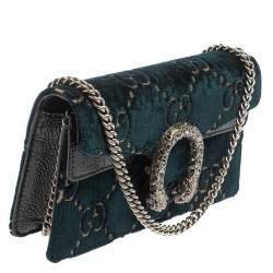 Pre Owned Gucci Blue GG Velvet Super Mini Dionysus Crossbody Bag