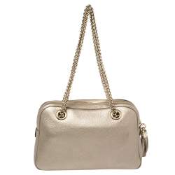 مملوكة مسبقًا Gucci Metallic Beige Leather Small Soho Chain Shoulder Bag