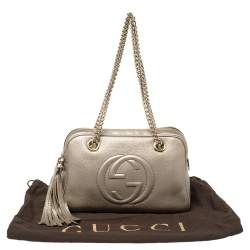 مملوكة مسبقًا Gucci Metallic Beige Leather Small Soho Chain Shoulder Bag