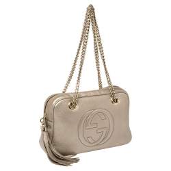  مملوكة مسبقًا Gucci Metallic Beige Leather Small Soho Chain Shoulder Bag
