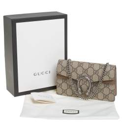 مملوكة مسبقًا Gucci Beige GG Supreme Canvas and Suede Super Mini Dionysus Crossbody Bag