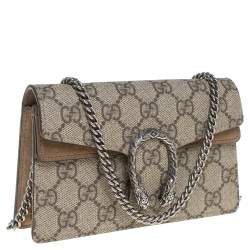 مملوكة مسبقًا Gucci Beige GG Supreme Canvas and Suede Super Mini Dionysus Crossbody Bag