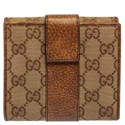 Pre Owned Gucci Beige GG Canvas and Leather French Flap Wallet