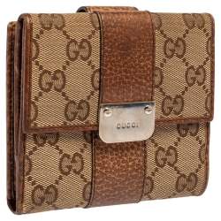 Pre Owned Gucci Beige GG Canvas and Leather French Flap Wallet