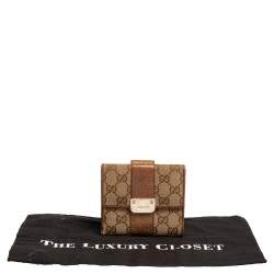 Pre Owned Gucci Beige GG Canvas and Leather French Flap Wallet