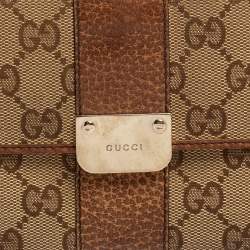 Pre Owned Gucci Beige GG Canvas and Leather French Flap Wallet