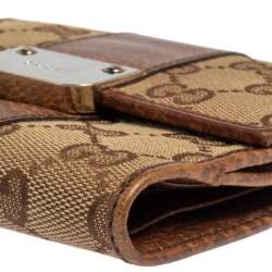 Pre Owned Gucci Beige GG Canvas and Leather French Flap Wallet