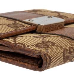 Pre Owned Gucci Beige GG Canvas and Leather French Flap Wallet