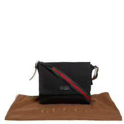 Pre Owned Gucci Black Techno Canvas Web Flap Messenger Bag