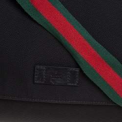 Pre Owned Gucci Black Techno Canvas Web Flap Messenger Bag
