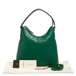 مملوكة مسبقًا Gucci Green Guccissima Leather Top Zip Hobo