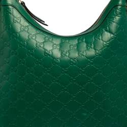 مملوكة مسبقًا Gucci Green Guccissima Leather Top Zip Hobo