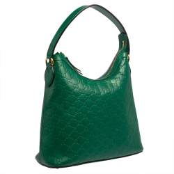 مملوكة مسبقًا Gucci Green Guccissima Leather Top Zip Hobo