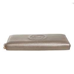 Pre Owned Gucci Metallic Beige Leather Soho Zip Around Organizer Wallet