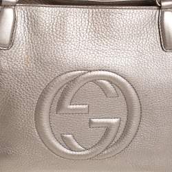 Pre Owned Gucci Metallic Beige Pebbled Leather Soho Working Tote 