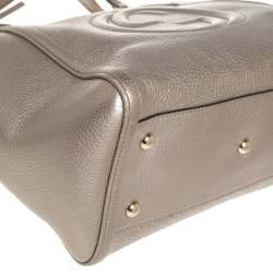Pre Owned Gucci Metallic Beige Pebbled Leather Soho Working Tote 