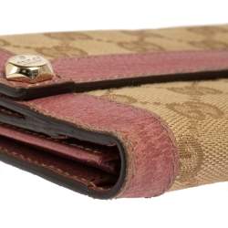 Gucci Beige/Pink GG Canvas and Leather Charmy Continental Wallet