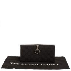 مملوكة مسبقًا Gucci Black GG Canvas and Leather Horsebit Clasp Continental Wallet