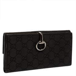 مملوكة مسبقًا Gucci Black GG Canvas and Leather Horsebit Clasp Continental Wallet