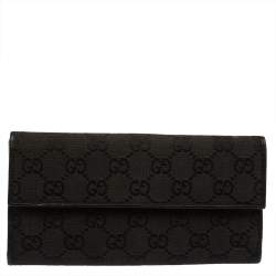 مملوكة مسبقًا Gucci Black GG Canvas and Leather Horsebit Clasp Continental Wallet