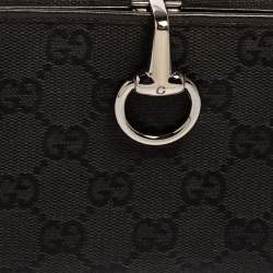 مملوكة مسبقًا Gucci Black GG Canvas and Leather Horsebit Clasp Continental Wallet