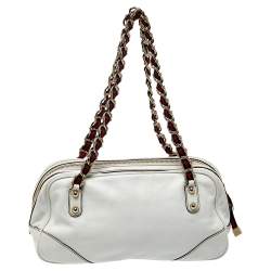 Pre Owned حقيبة كتف غوتشي كابري جلد أبيض سلسلة وسحاب