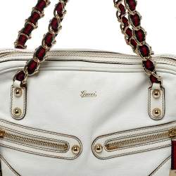 Pre Owned حقيبة كتف غوتشي كابري جلد أبيض سلسلة وسحاب