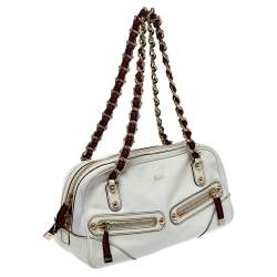 Pre Owned حقيبة كتف غوتشي كابري جلد أبيض سلسلة وسحاب