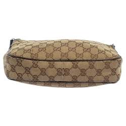 Pre Owned Gucci Brown/Beige GG Canvas and Leather Baguette