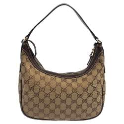 Pre Owned Gucci Brown/Beige GG Canvas and Leather Baguette