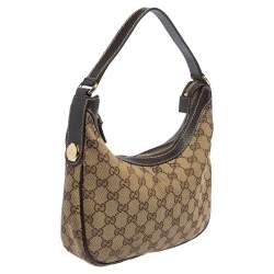Pre Owned Gucci Brown/Beige GG Canvas and Leather Baguette