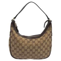 Pre Owned Gucci Brown/Beige GG Canvas and Leather Baguette