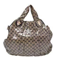 Pre Owned Gucci Blue/Grey GG Crystal Coated Canvas Hysteria Hobo
