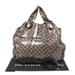 Pre Owned Gucci Blue/Grey GG Crystal Coated Canvas Hysteria Hobo