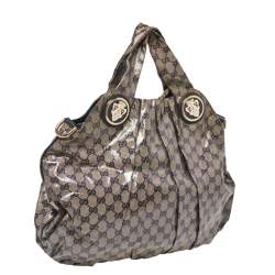 Pre Owned Gucci Blue/Grey GG Crystal Coated Canvas Hysteria Hobo