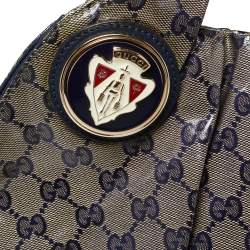 Pre Owned Gucci Blue/Grey GG Crystal Coated Canvas Hysteria Hobo