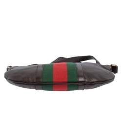Pre Owned Gucci Brown Leather Medium Vintage Web Messenger Bag