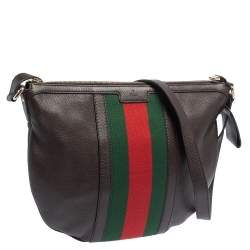 Pre Owned Gucci Brown Leather Medium Vintage Web Messenger Bag