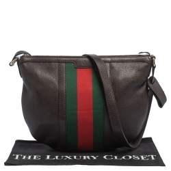 Pre Owned Gucci Brown Leather Medium Vintage Web Messenger Bag