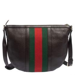 Pre Owned Gucci Brown Leather Medium Vintage Web Messenger Bag