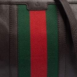 Pre Owned Gucci Brown Leather Medium Vintage Web Messenger Bag