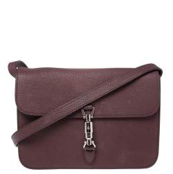 Pre Owned Gucci Maroon Soft Pebbled Leather Jackie Flap Shoulder Bag