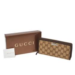 مملوكة مسبقًا Gucci Beige/Ebony GG Canvas and Leather Zip Around Wallet